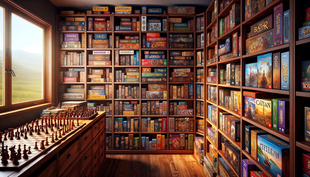 image of neatly organized board games on shelves