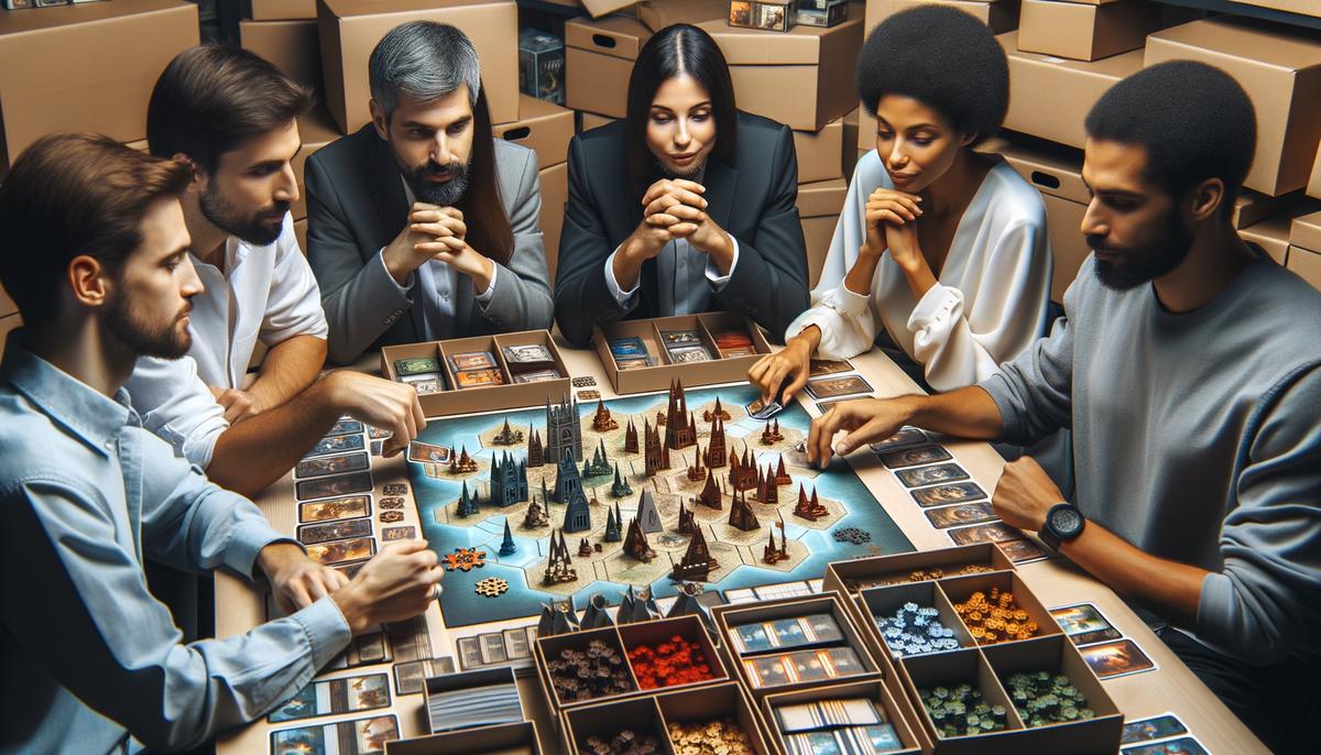 A group of diverse people playing a board game together with expansions, illustrating the concept of the text